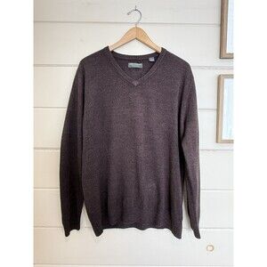 John Bartlett Consensus V-Neck Sweater Brown Marled Knit Acrylic Mens Large